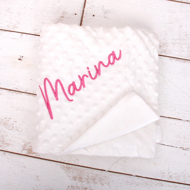 Personalized Soft Baby Blanket - Minky Ivory, Blue and Pink With Embroidery Name - Threadart.com