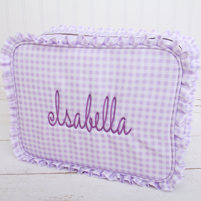 Personalized Ruffle Gingham Pouch with Embroidered Name or Monogram - Threadart.com