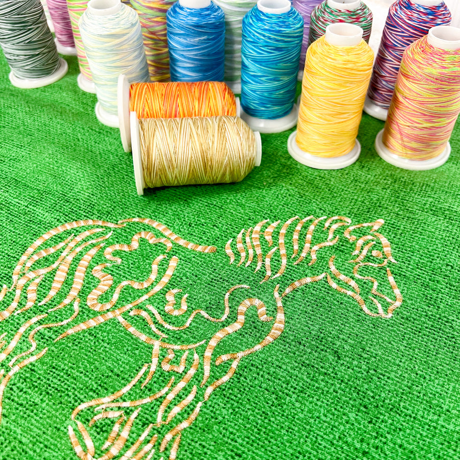 Multicolor Polyester Embroidery Thread in use