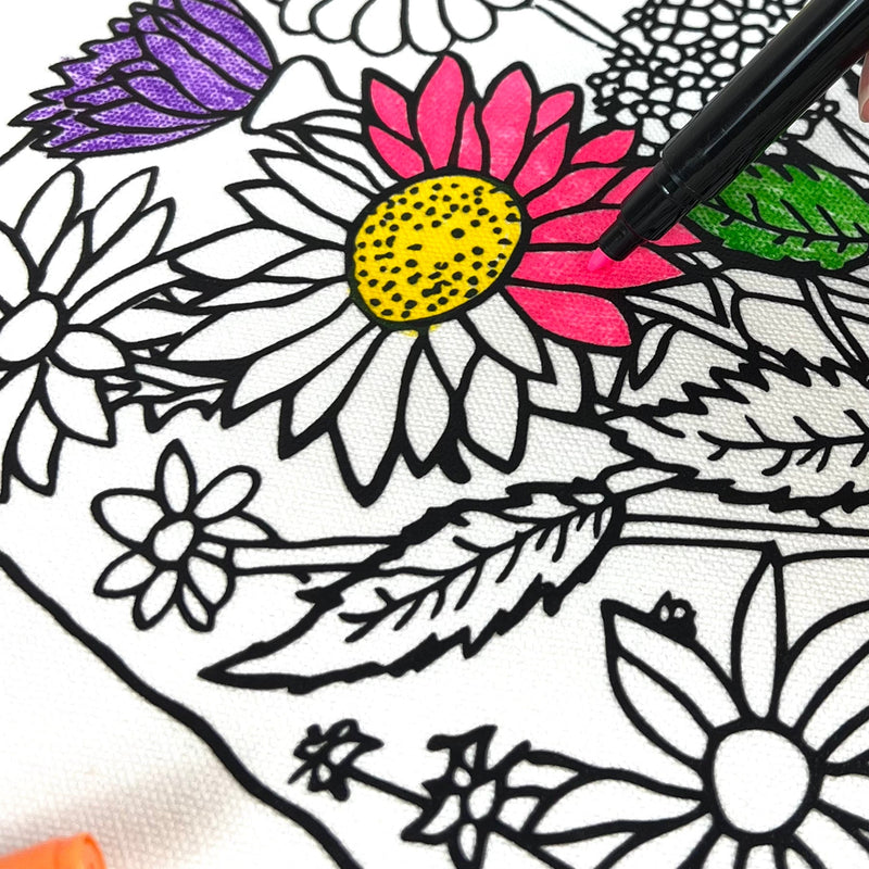 Color Your Own Tote Bag - Flower Design (Without Markers) - Threadart.com