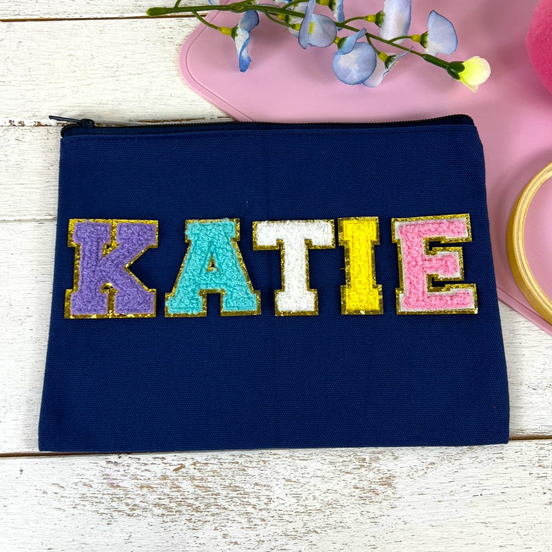 Personalized Canvas Pouch - Custom Varsity Chenille Letters - Threadart.com