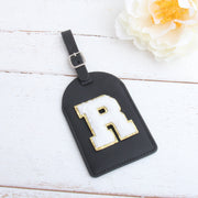 Monogrammed Luggage Tag With Chenille Letters - Pink, White, or Black - Threadart.com