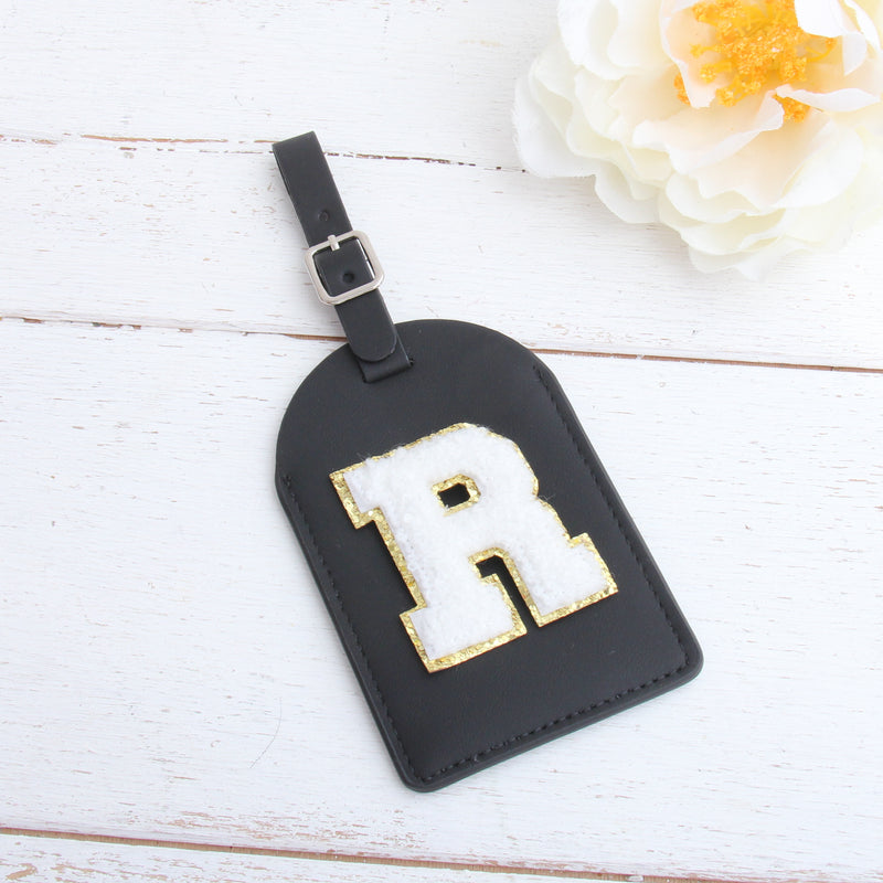 Monogrammed Luggage Tag With Chenille Letters - Pink, White, or Black - Threadart.com