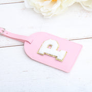 Monogrammed Luggage Tag With Chenille Letters - Pink, White, or Black - Threadart.com