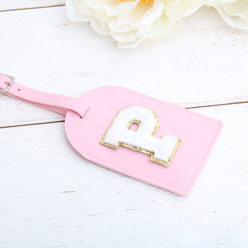 Monogrammed Luggage Tag With Chenille Letters - Pink, White, or Black - Threadart.com