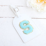 Monogrammed Luggage Tag With Chenille Letters - Pink, White, or Black - Threadart.com