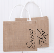 Personalized Jute Tote Bag - Embroidered Name on Side - Threadart.com