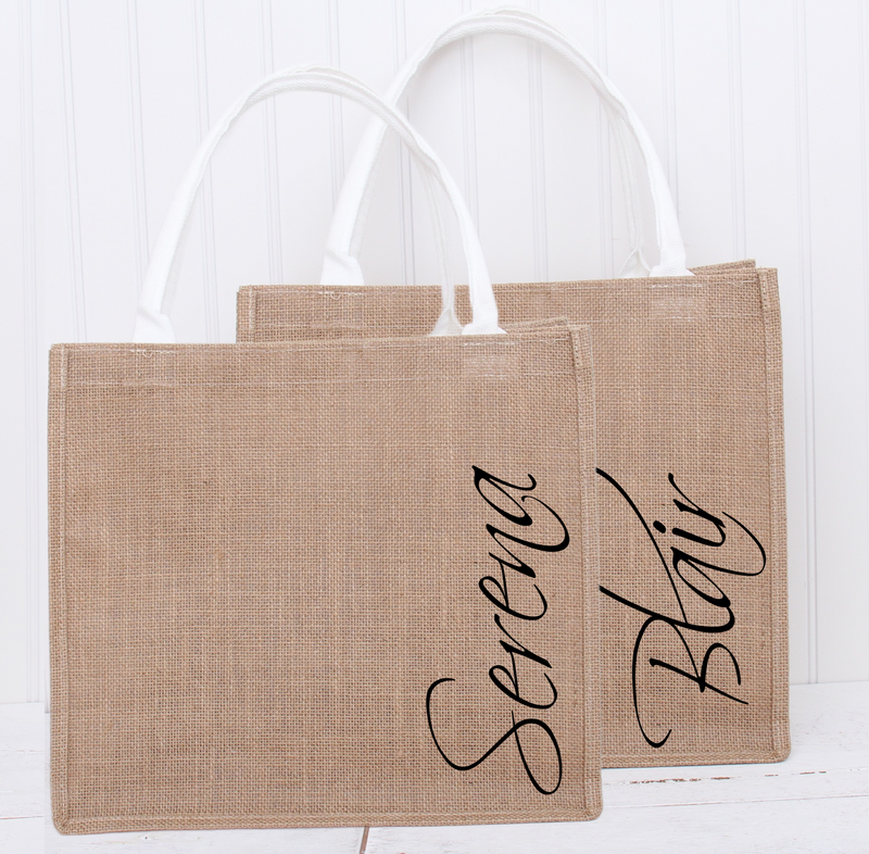 Personalized Jute Tote Bag - Embroidered Name on Side - Threadart.com