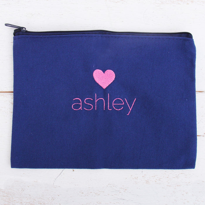 Personalized Heart Pouches With Embroidered Name or Word - Threadart.com