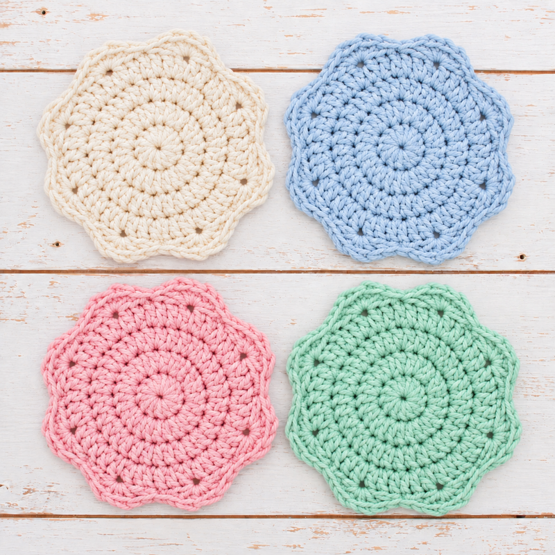 Color Story Coasters Crochet Kit - Soft Pastels - 4 Colors of Cotton Yarn Included - Threadart.com