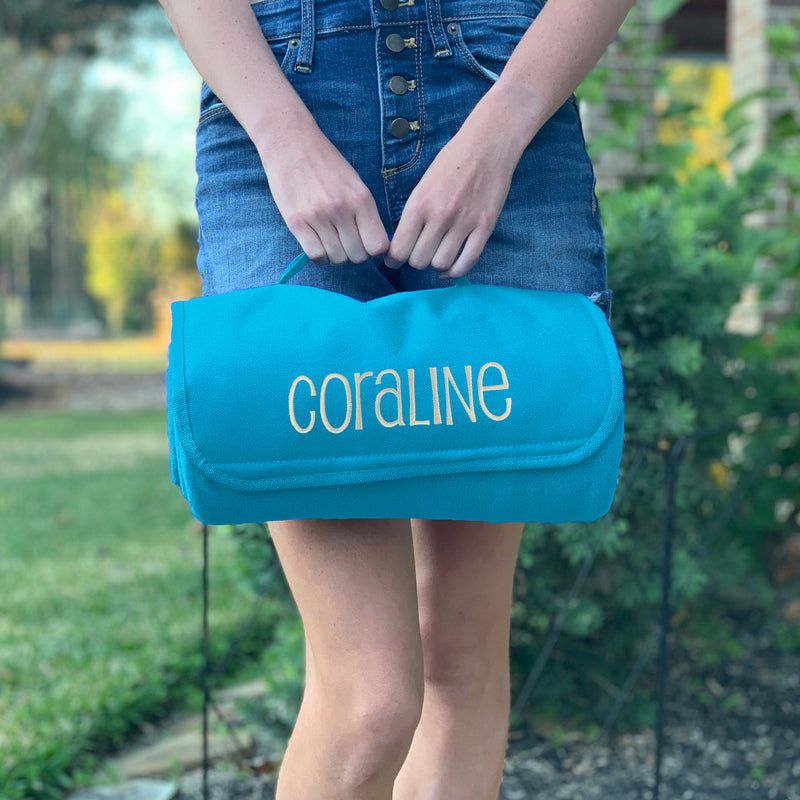 Personalized Fleece Travel Blanket - Embroidered Name or Monogram - Threadart.com