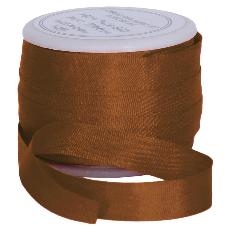Silk Ribbon 7mm Brown x 10 Meters No. 671 - Threadart.com