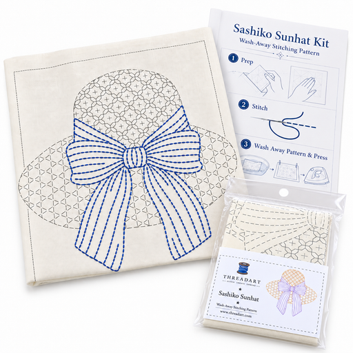 ThreadArt Pre-Printed Sashiko Cloth - Sunhat Wash-Away Design - Threadart.com