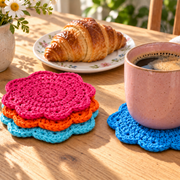 Color Story Coasters Crochet Kit - Vibrant Brights - 4 Colors of Cotton Crochet Yarn Included - Threadart.com