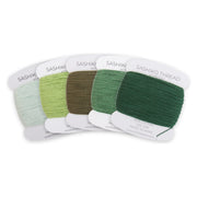 Shades of Green Sashiko Thread Set, 5 Colors - 100% Cotton, Size 20/6 - Threadart.com