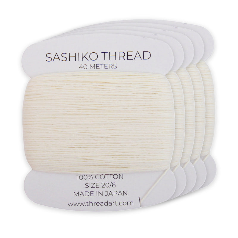 Natural Sashiko Thread, 5 Cards - 100% Cotton, Size 20/6, 200 Meters Total - Threadart.com