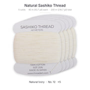 Natural Sashiko Thread, 5 Cards - 100% Cotton, Size 20/6, 200 Meters Total - Threadart.com