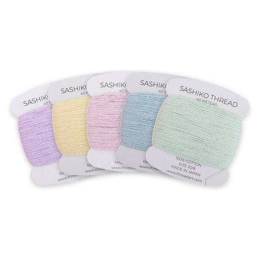 Ice Pastels Sashiko Thread Set, 5 Colors - 100% Cotton, Size 20/6 - Threadart.com