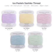 Ice Pastels Sashiko Thread Set, 5 Colors - 100% Cotton, Size 20/6 - Threadart.com