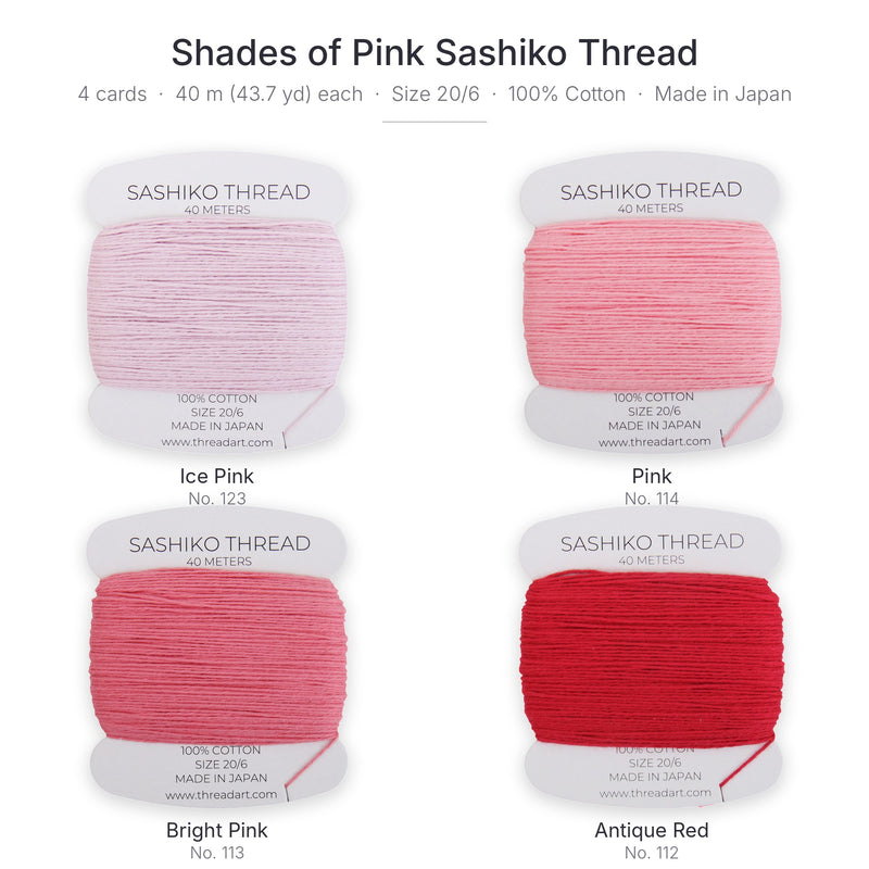 Shades of Pink Sashiko Thread Set, 4 Colors - 100% Cotton, Size 20/6 - Threadart.com