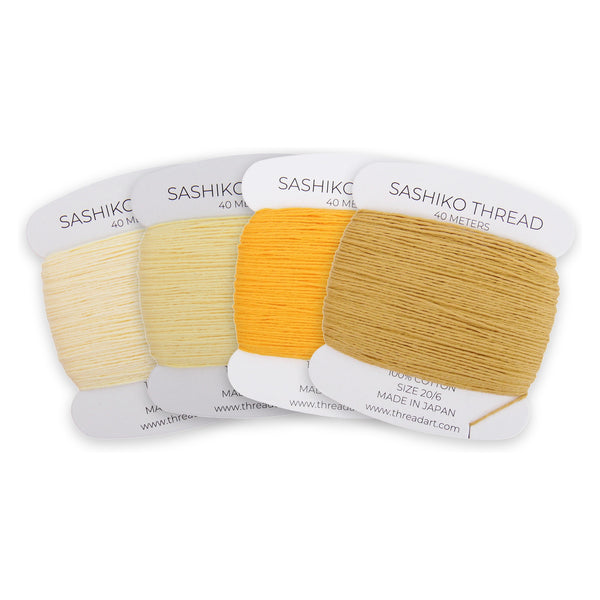 Shades of Yellow Sashiko Thread Set, 4 Colors - 100% Cotton, Size 20/6 - Threadart.com
