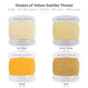 Shades of Yellow Sashiko Thread Set, 4 Colors - 100% Cotton, Size 20/6 - Threadart.com