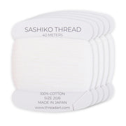 White Sashiko Thread, 5 Cards - 100% Cotton, Size 20/6, 200 Meters Total - Threadart.com