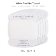 White Sashiko Thread, 5 Cards - 100% Cotton, Size 20/6, 200 Meters Total - Threadart.com