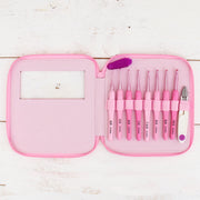 Pink Crochet Set - 9 Piece Kit With Case - Hooks from Sizes 2.5-6mm - Threadart.com