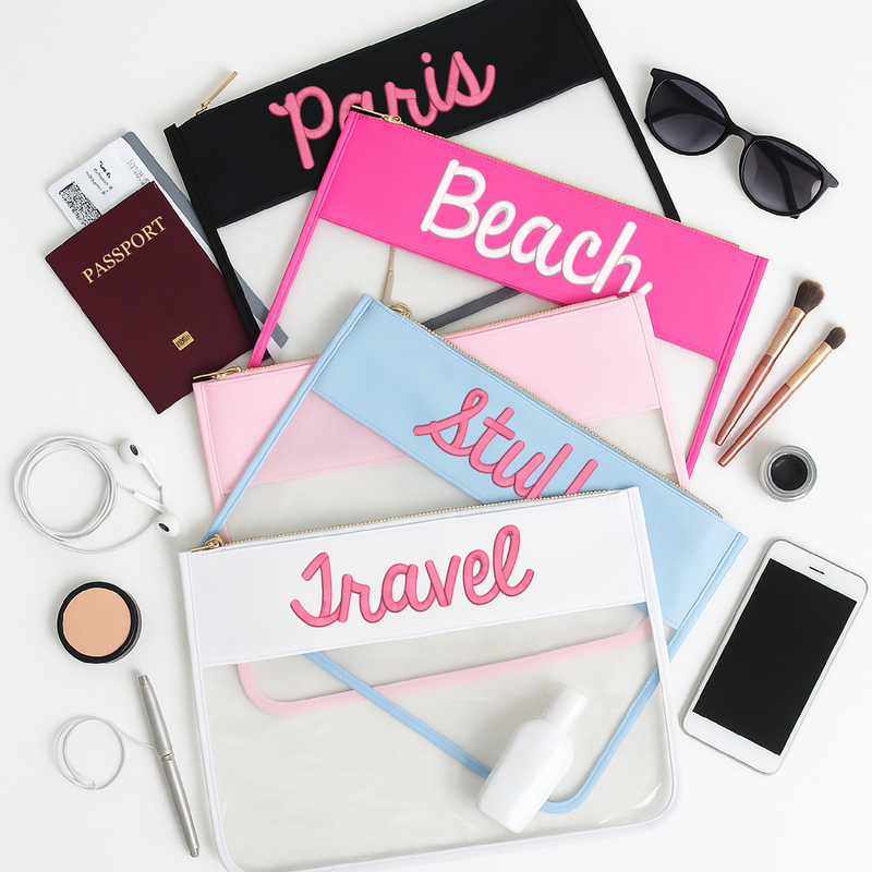 Personalized Clear Zipper Pouch Bags with Embroidery - Customized With Name or Words - Threadart.com