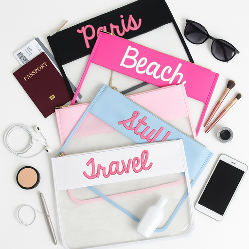 Personalized Clear Zipper Pouch Bags with Embroidery - Customized With Name or Words - Threadart.com
