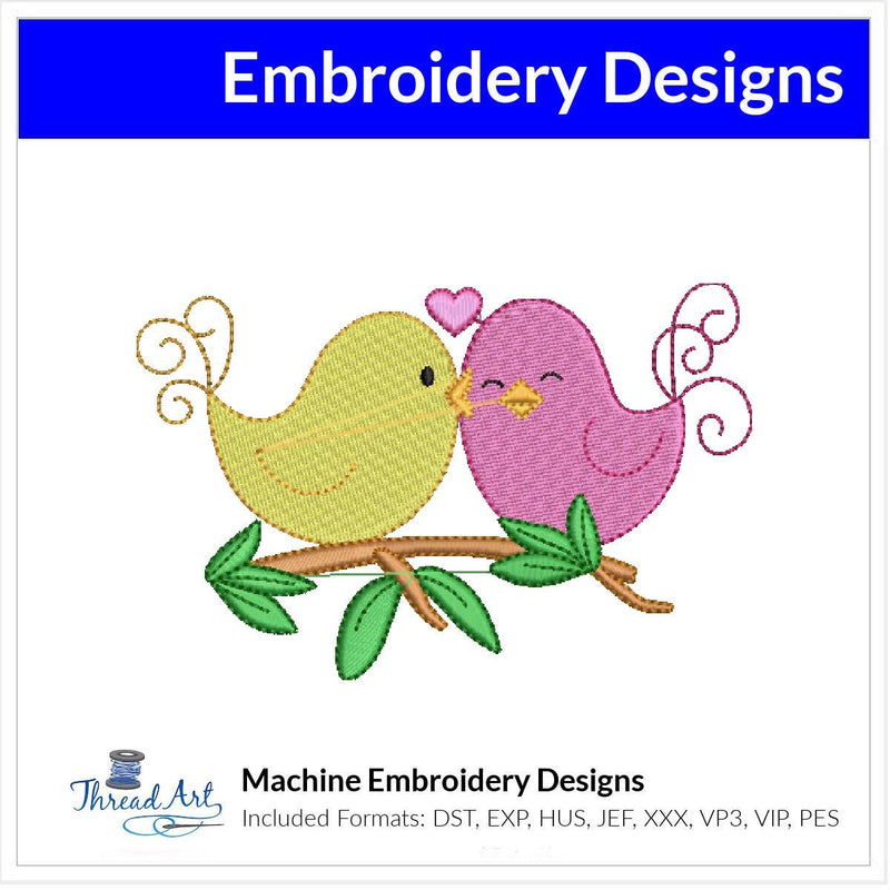 Valentine Love Birds Machine Embroidery Design Instant Download - 3 Sizes - 8 Formats - ThreadArt - Threadart.com