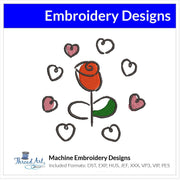 Valentine Rose Sketch With Hearts Machine Embroidery Design Instant Download - 4 Sizes - 8 Formats - ThreadArt - Threadart.com