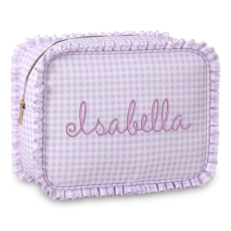 Personalized Ruffle Gingham Pouch with Embroidered Name or Monogram - Threadart.com