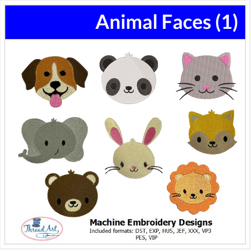 Machine Embroidery Designs - Animal Faces (1) - Threadart.com