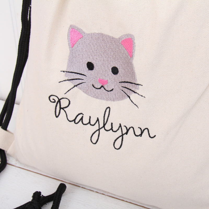Personalized Drawstring Bags - Cute Embroidered Animal & Name - Threadart.com