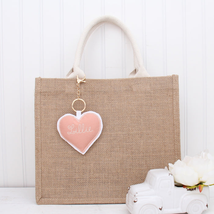Personalized Heart Keychain - Bag Charm - Cotton Fabric Plushie - Threadart.com