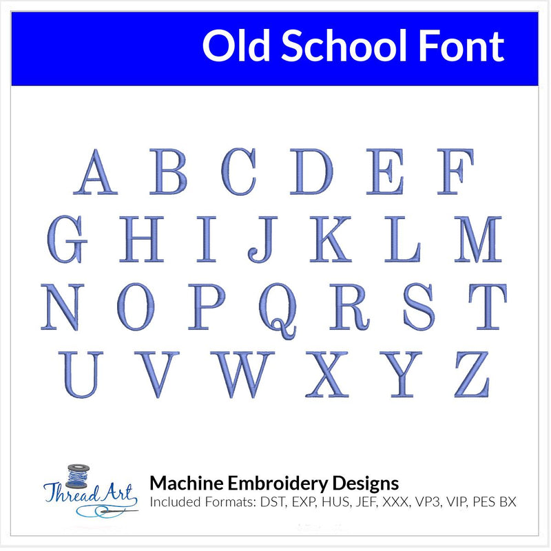 Old School Font Machine Embroidery Design Set - Alphabet Letters Numbers BX Font - Download 9 Formats and 4 Sizes - Threadart.com