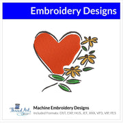 Valentine Heart Sketch with Flowers Machine Embroidery Design Instant Download - 4 Sizes - 8 Formats - ThreadArt - Threadart.com