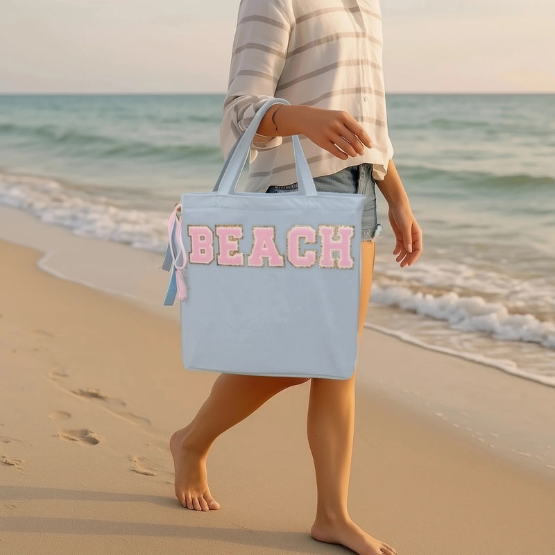 Personalized Beach Tote Bags - Custom Varsity Chenille Letters - Threadart.com