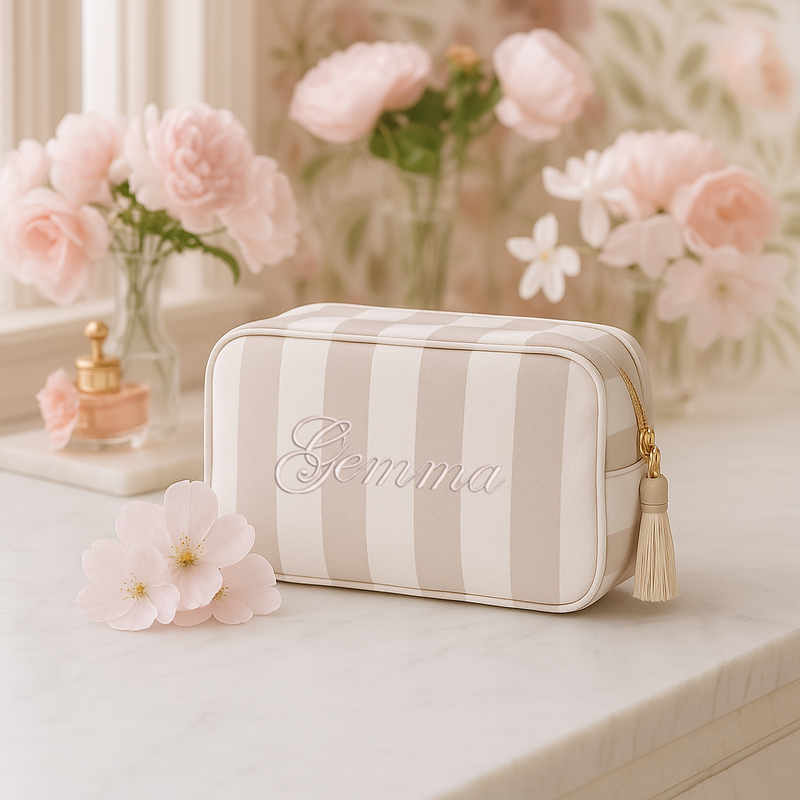 Personalized Striped Cosmetic Bags