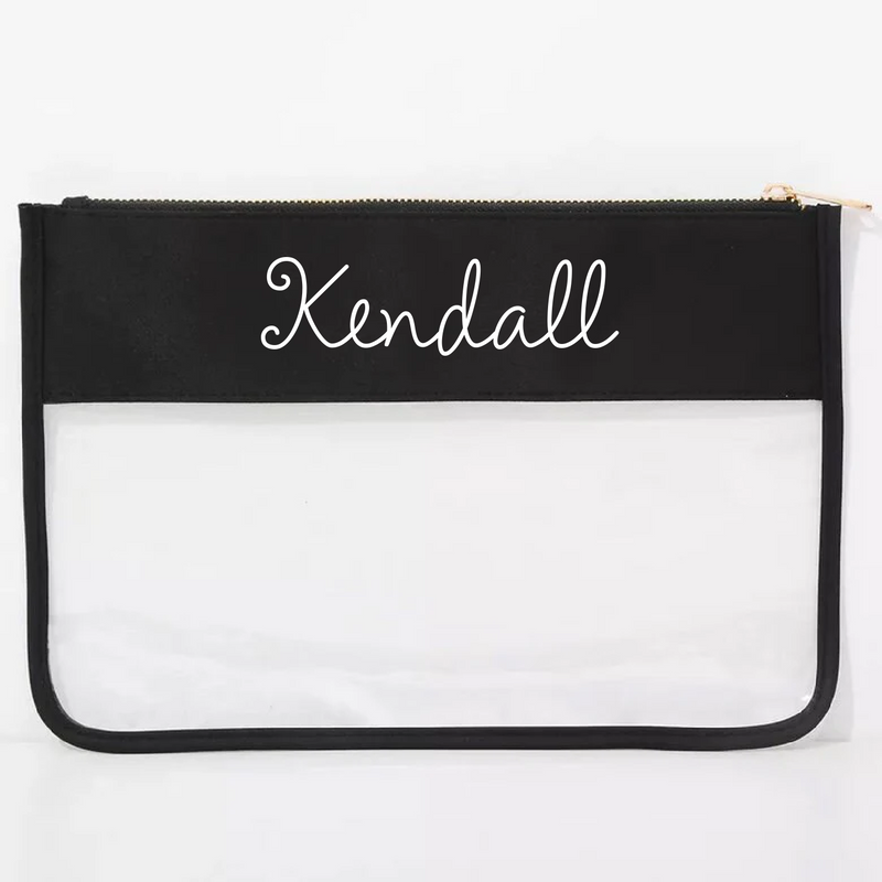 Personalized Clear Zipper Pouch Bags with Embroidery - Customized With Name or Words - Threadart.com
