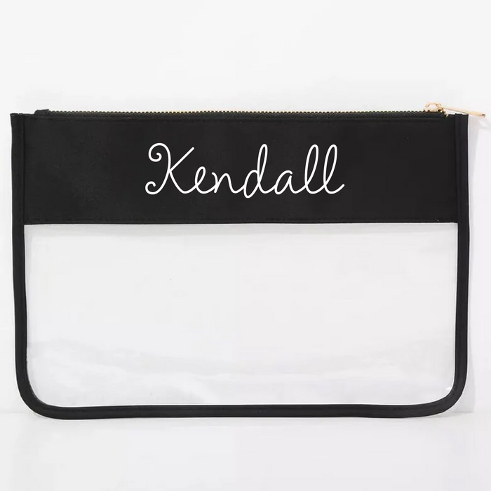 Personalized Clear Zipper Pouch Bags with Embroidery - Customized With Name or Words - Threadart.com