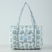 Personalized Quilted Blue Block Print Duffel Bag - Embroidered With Initials - Threadart.com