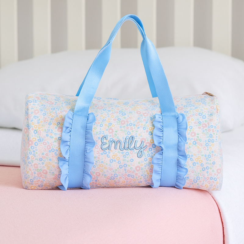 Personalized Duffel Bag in Blue Print - Embroidered Name or Monogram - Threadart.com
