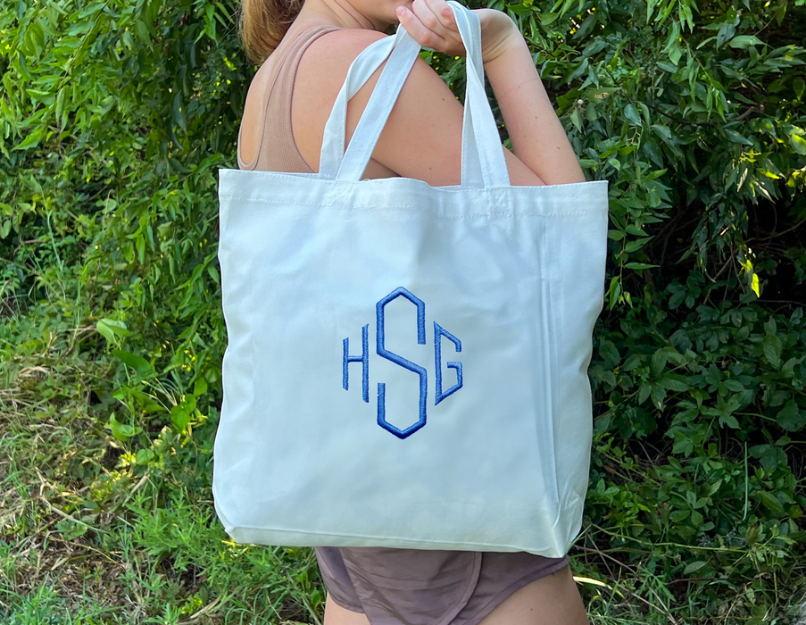 Monogrammed Canvas Tote Bag Embroidered Initials —