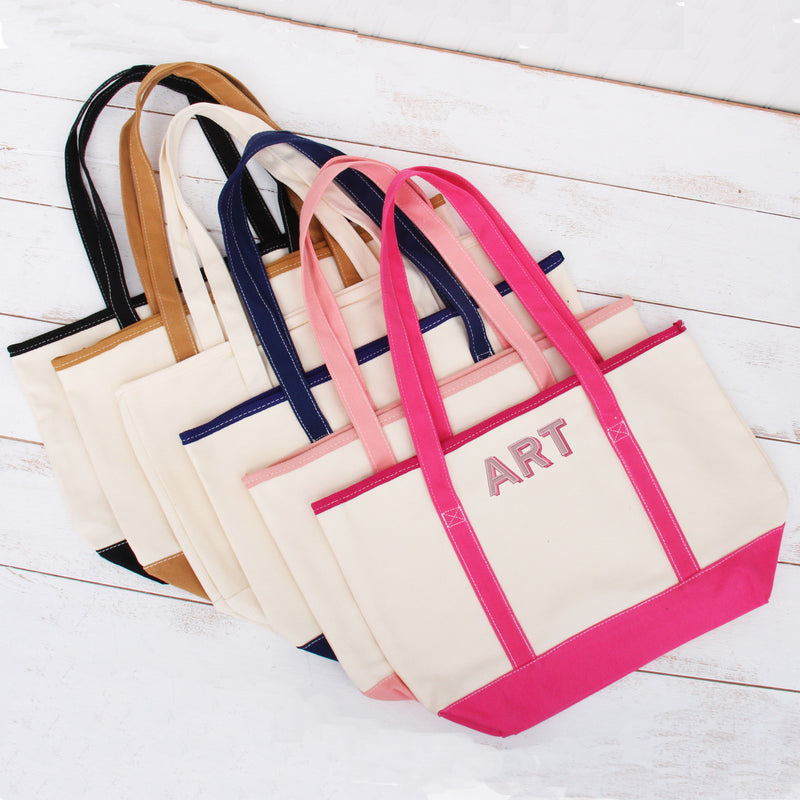 Personalized Tote Bag - Embroidered Two Color Shadow Block - Threadart.com