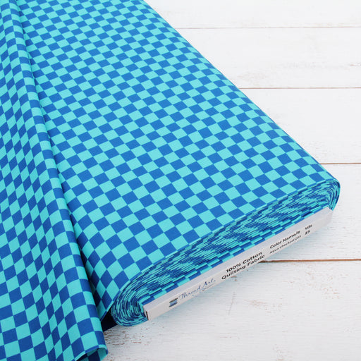 Premium Cotton Quilting Fabric Sold By The Yard - Confetti Brights Collection - Aqua Check - Threadart.com