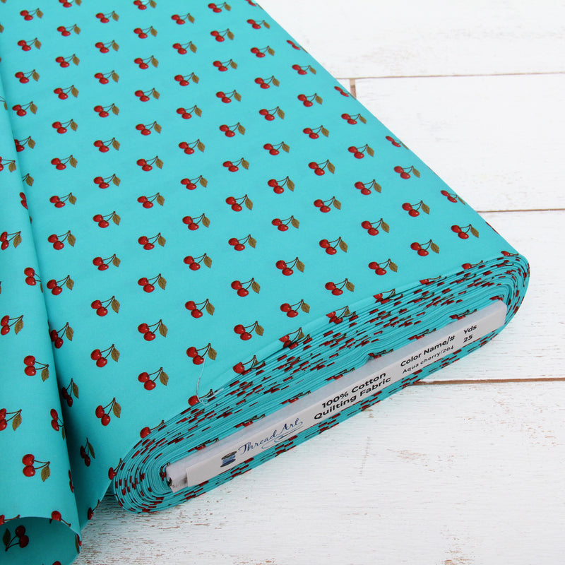 Premium Cotton Quilting Fabric Sold By The Yard - Confetti Brights Collection - Aqua Cherry - Threadart.com