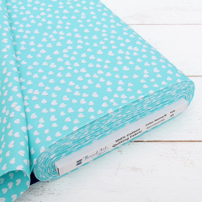 Premium Cotton Quilting Fabric Sold By The Yard - Confetti Brights Collection - Aqua Heart - Threadart.com